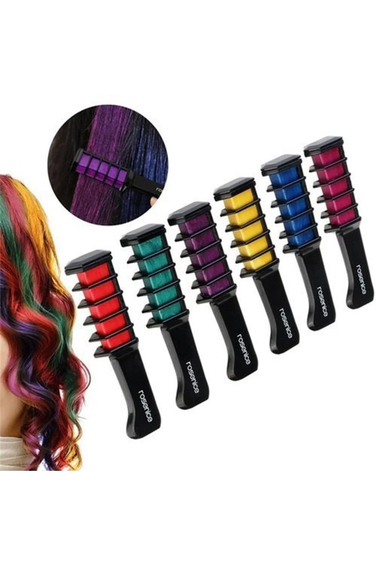 Rengarenk Saç Boyama Tebeşiri - Mini Taraklı Konsept Saç Boyama Seti Hair Chalk Turuncu - pazariz Görsel 8