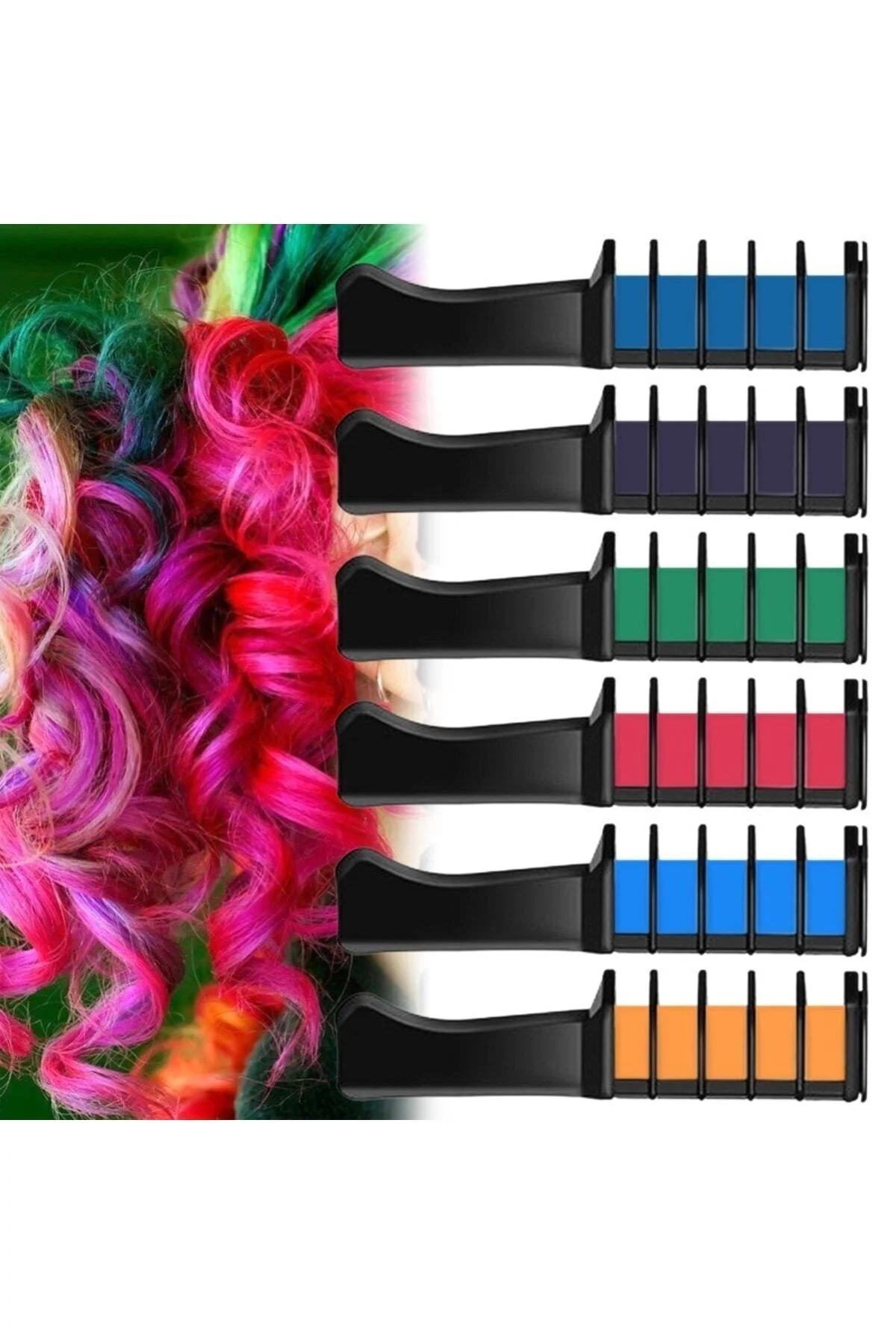 Rengarenk Saç Boyama Tebeşiri - Mini Taraklı Konsept Saç Boyama Seti Hair Chalk Turuncu - pazariz Görsel 4