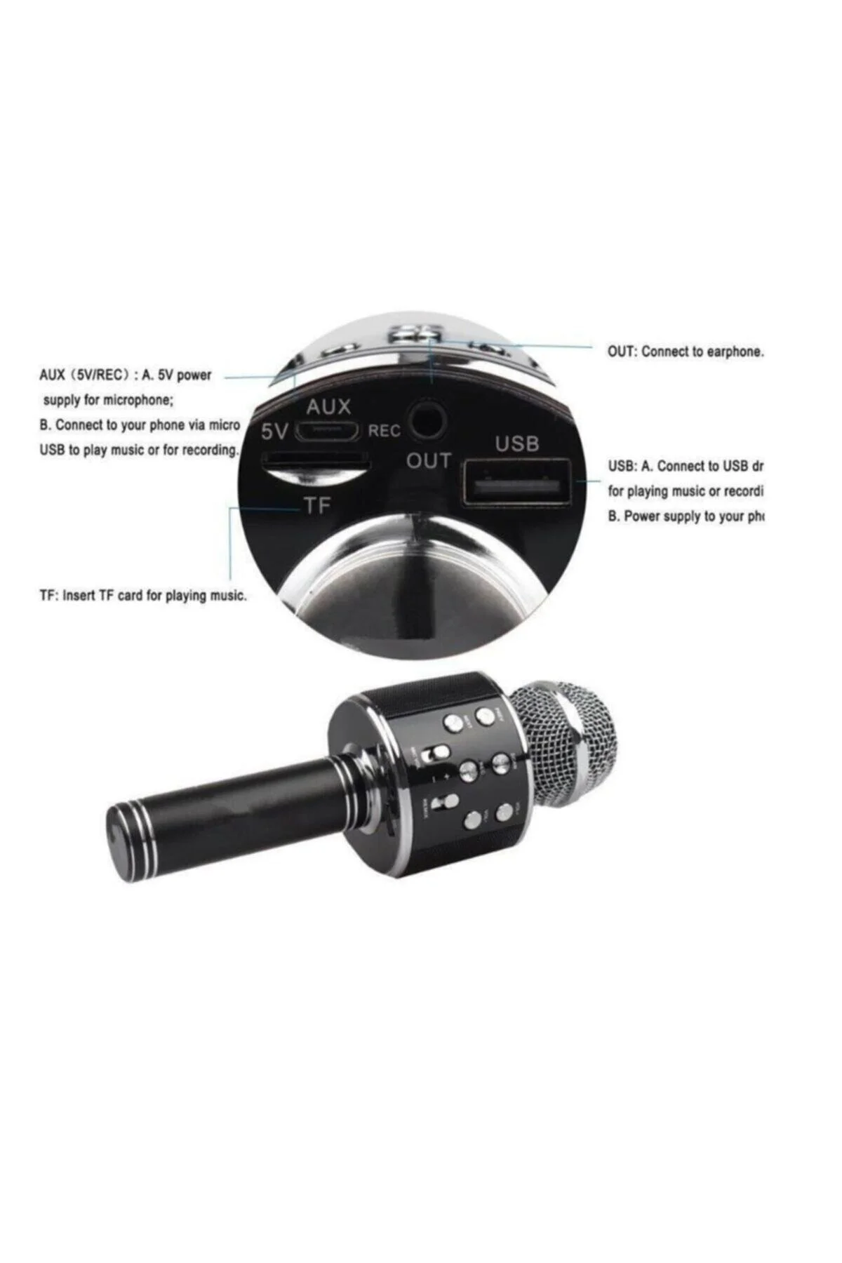 Karaoke Bluetooth Mikrofon Wster Ws-858 Usb Ses Değiştir - BLUE İNTER Görsel 3