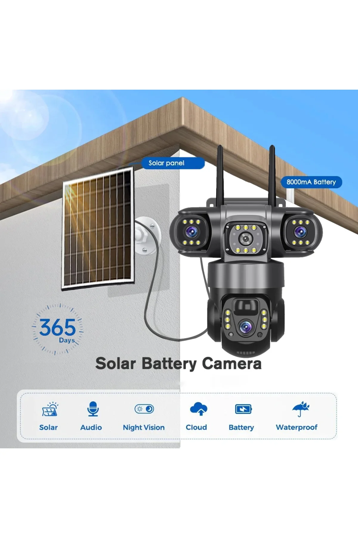 12 Mp 3 Kameralı Ultra hd 4g Güneş Enerjili Solar 4G Simkartlı Akıllı Güvenlik Kamerası