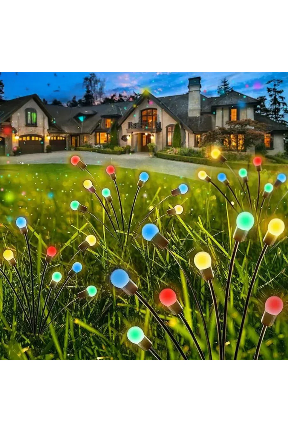 Güneş Enerjili Solar LED Işık, Bahçe Işıkları Ateş Böceği Çiçek Lamba 8 Saçaklı RGB 1 Adet