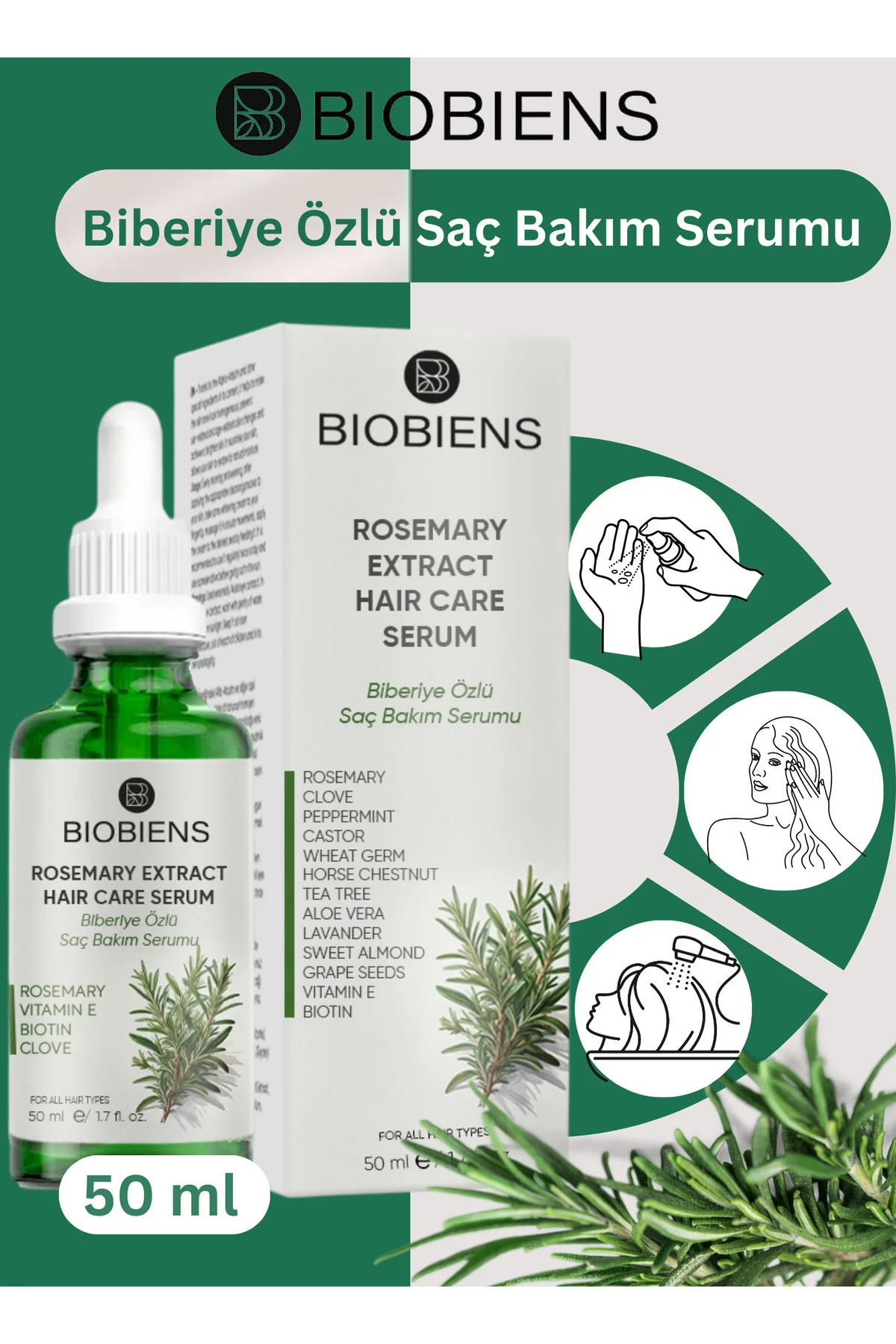 Biberiye Özlü Saç Bakım Serumu 50 ml - Biobiens Görsel 2