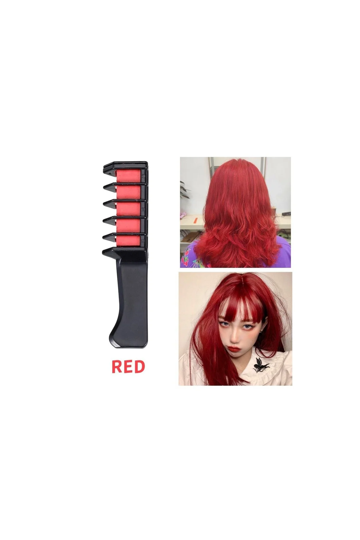 Rengarenk Saç Boyama Tebeşiri - Mini Taraklı Konsept Saç Boyama Seti Hair Chalk Kırmızı