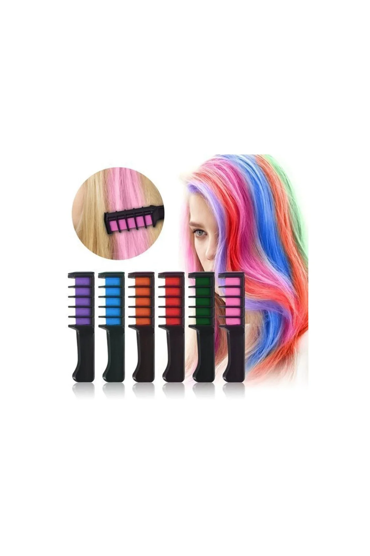 Rengarenk Saç Boyama Tebeşiri - Mini Taraklı Konsept Saç Boyama Seti Hair Chalk Kırmızı - PAZARIZ Görsel 3