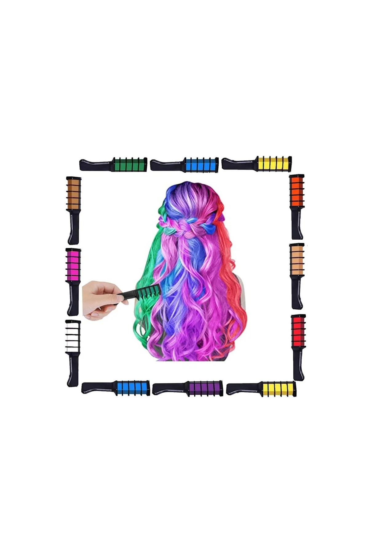 Rengarenk Saç Boyama Tebeşiri - Mini Taraklı Konsept Saç Boyama Seti Hair Chalk Kırmızı - PAZARIZ Görsel 5