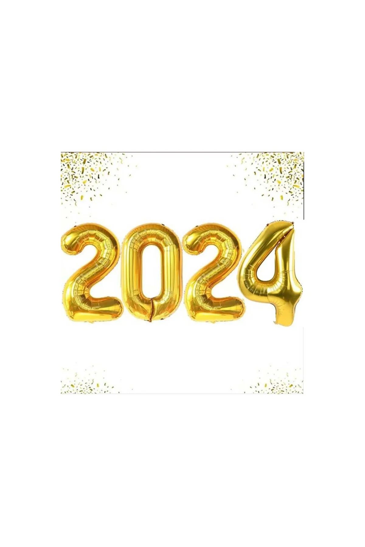 2024 Rakam Folyo Balon Gold 35 cm, Çok Renkli, Kutlama ve Partiler İçin Şık Dekorasyon