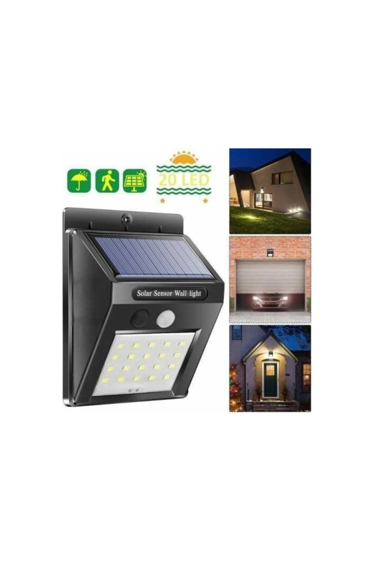 Pazariz Işık Sensörlü Güneş Enerjili Solar Duvar Kapı Kamp Bahçe Lambası Fotoselli 20 Led - PAZARIZ Görsel 3