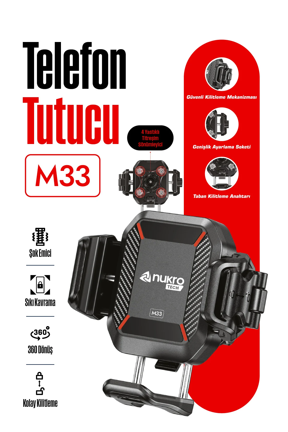 M33 Titreşim Modüllü Motosiklet Telefon Tutucu