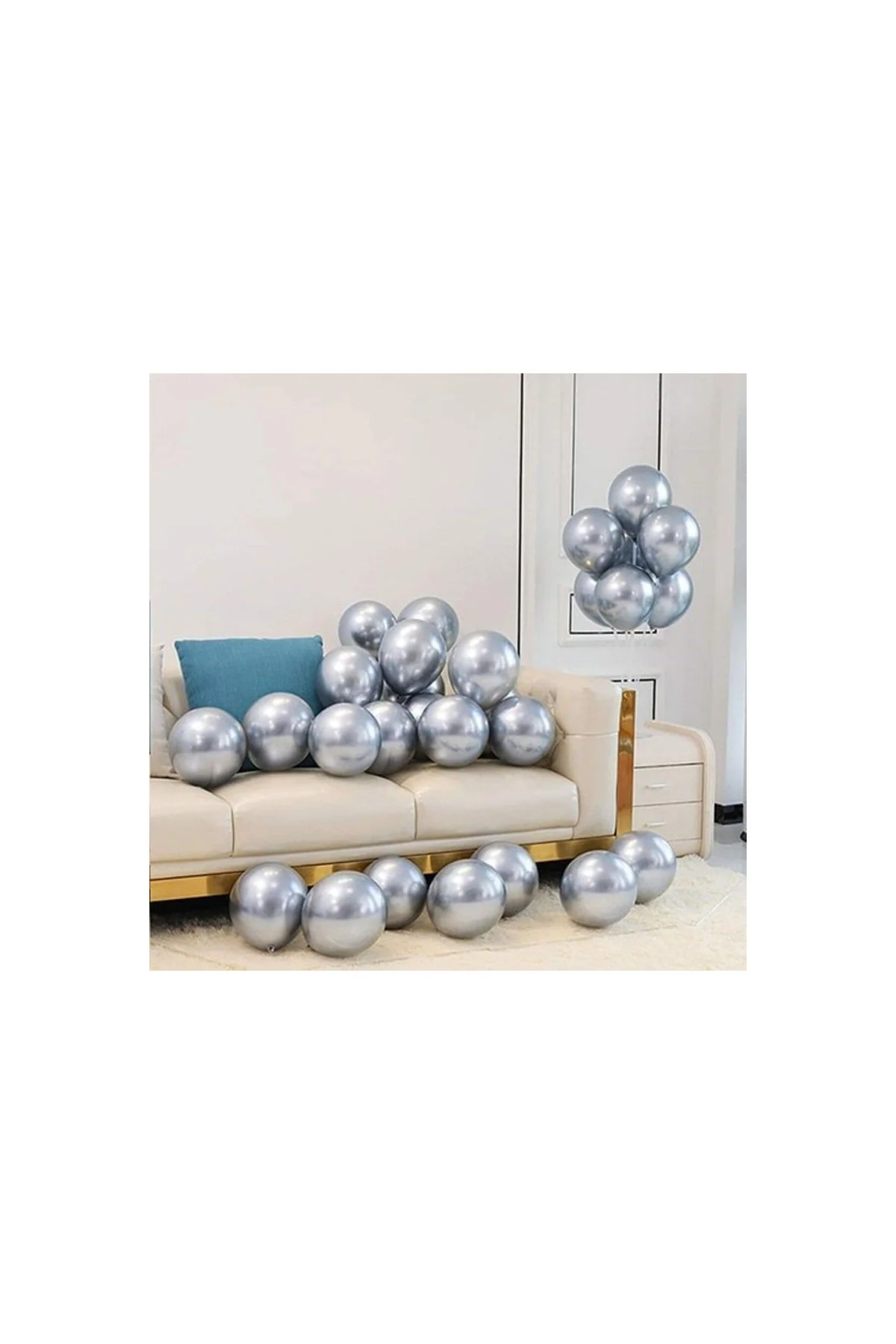 Gümüş Renk Krom Balon 10 Adet - PAZARIZ Görsel 5