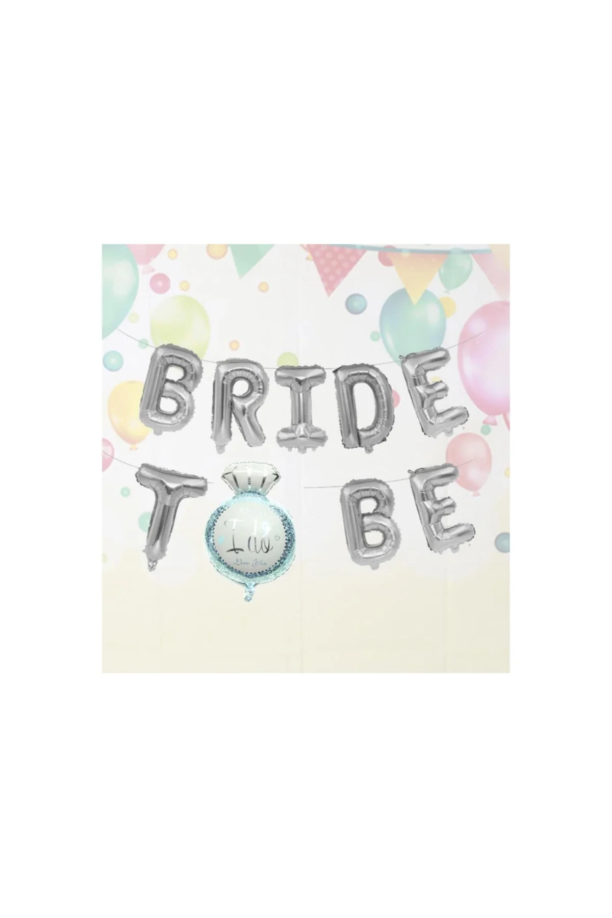 Tek Taşlı Bride To Be Folyo Balon Paketi Gümüş Renk