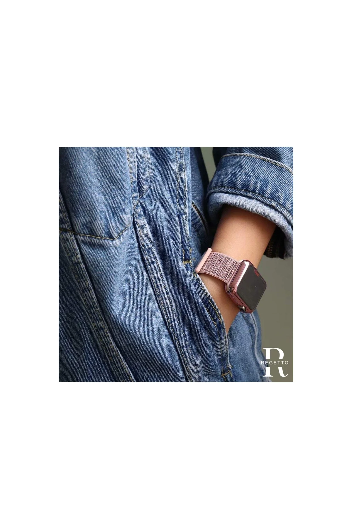 Apple Watch Uyumlu8 41mm Kordon Hasırlı Kumaş Beyaz - PAZARIZ Görsel 5