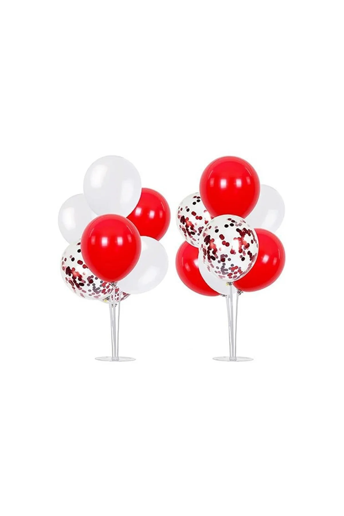Beyaz Kırmızı Konfetili Ayaklı Balon Standı