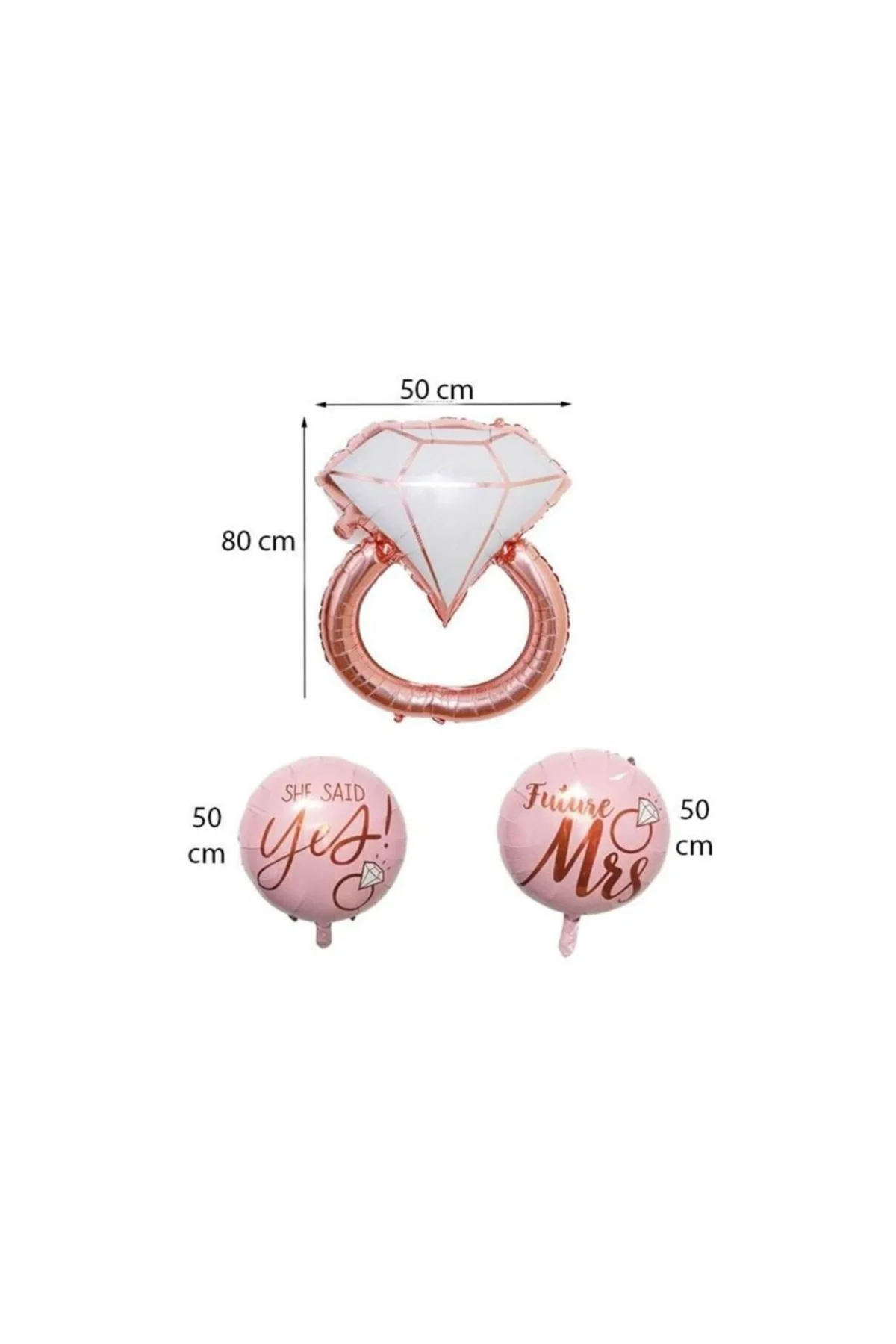 Tek Taş Yüzük Rose Gold Folyo Balon Seti