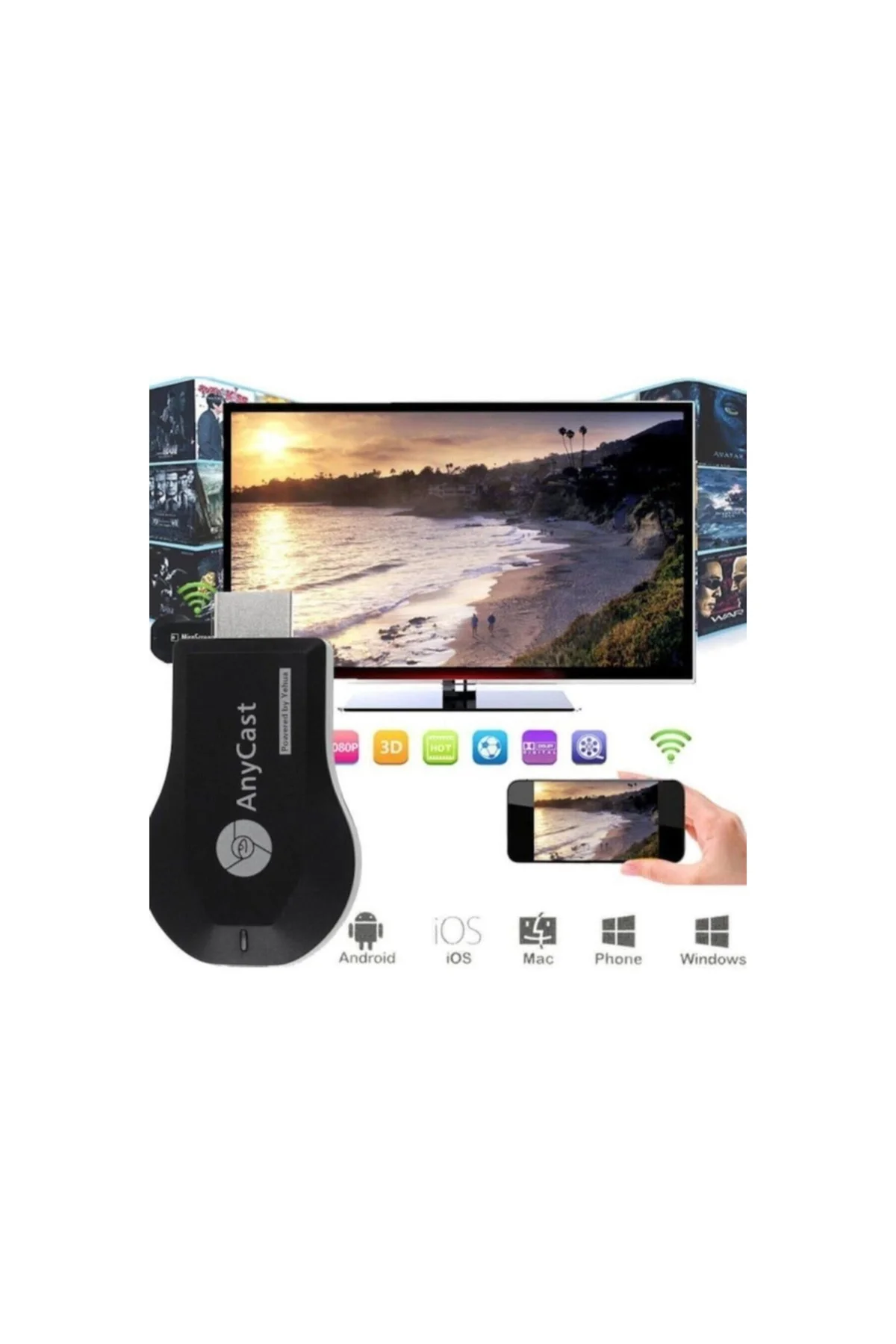 Siyah M9 Plus Hdmi Kablosuz Görüntü ve Ses Aktarıcı - ANYCAST Görsel 2