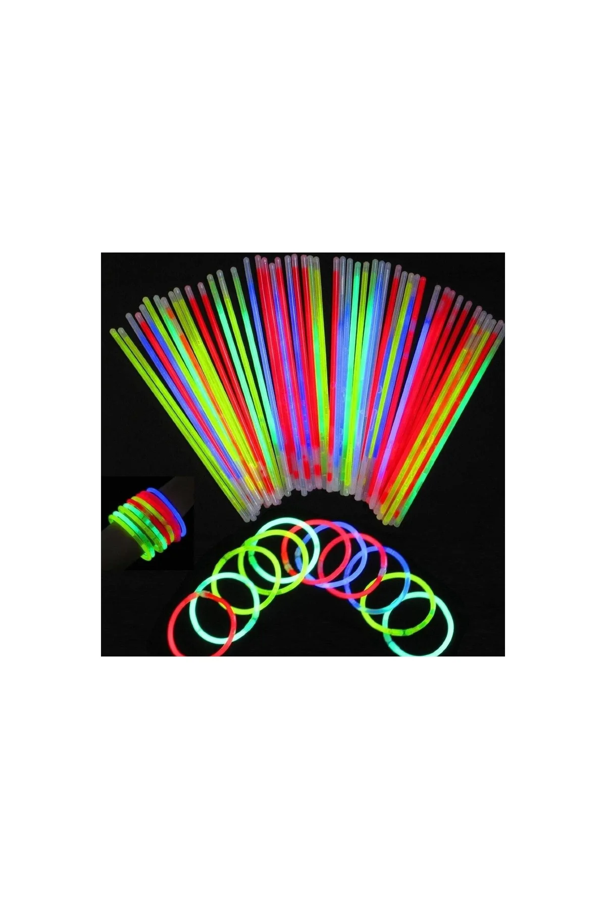 Glow Stick Fosforlu Neon Çubuk Bileklik Parti Konser Bilekliği 50 Adet