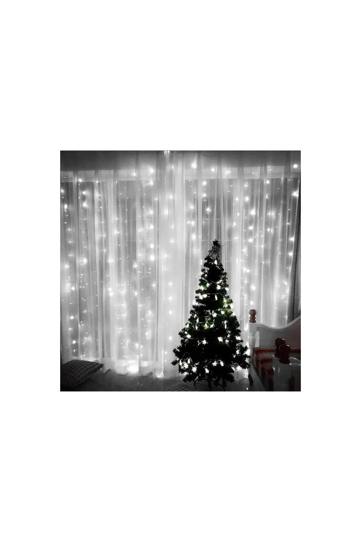 Pazariz 8 Fonksiyonlu 2 Metre 200 Led 10 Saçak Beyaz Led Perde Aydınlatma - PAZARIZ Görsel 2