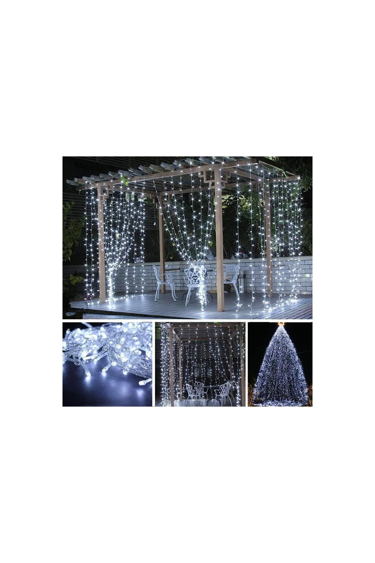 2x2 Metre 320 Led 8 Fonskiyonlu Dekoratif Led Perde Beyaz Renk - PAZARIZ Görsel 5