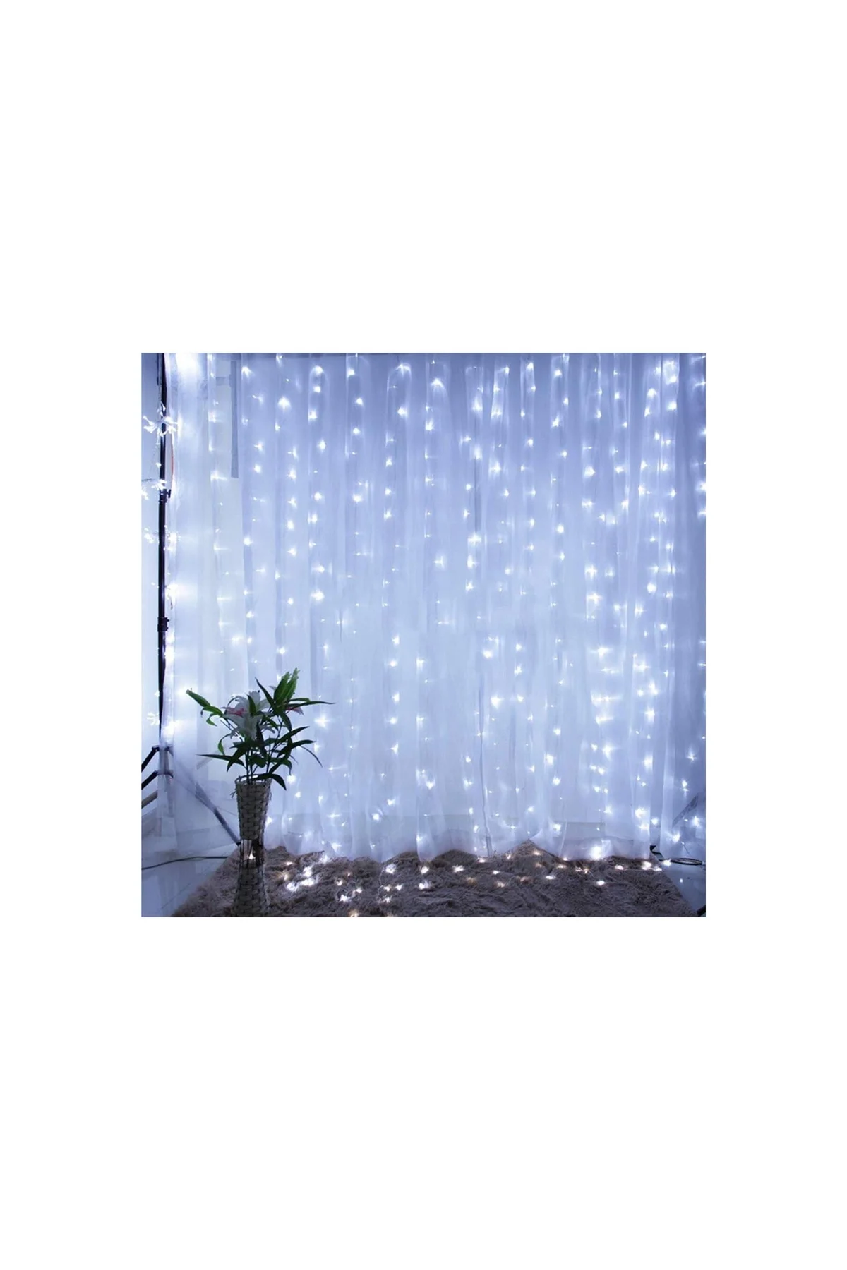 2x2 Metre 320 Led 8 Fonskiyonlu Dekoratif Led Perde Beyaz Renk - PAZARIZ Görsel 2