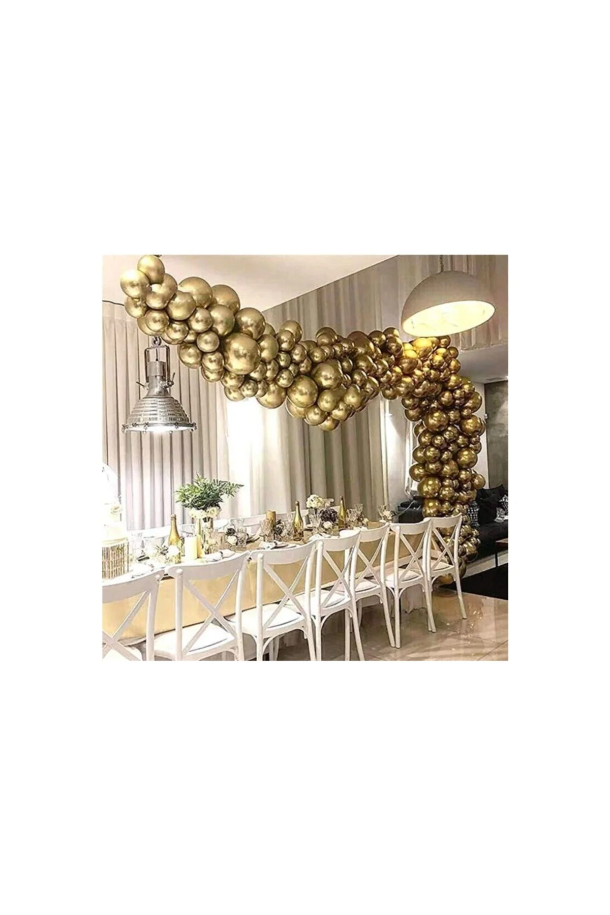 Gold Renk Krom Balon 100 Adet Ve Balon Zinciri Seti 5 Metre