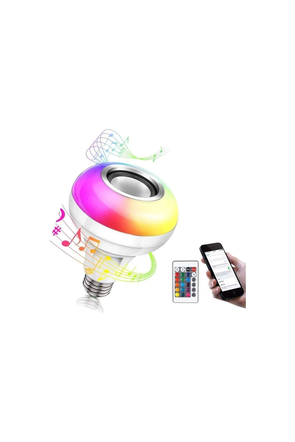 ® Paddsun Led Rgb Renkli Işık E27 Bluetooth Kontrollü Akıllı Müzik Ses Hoparlör Lambaları
