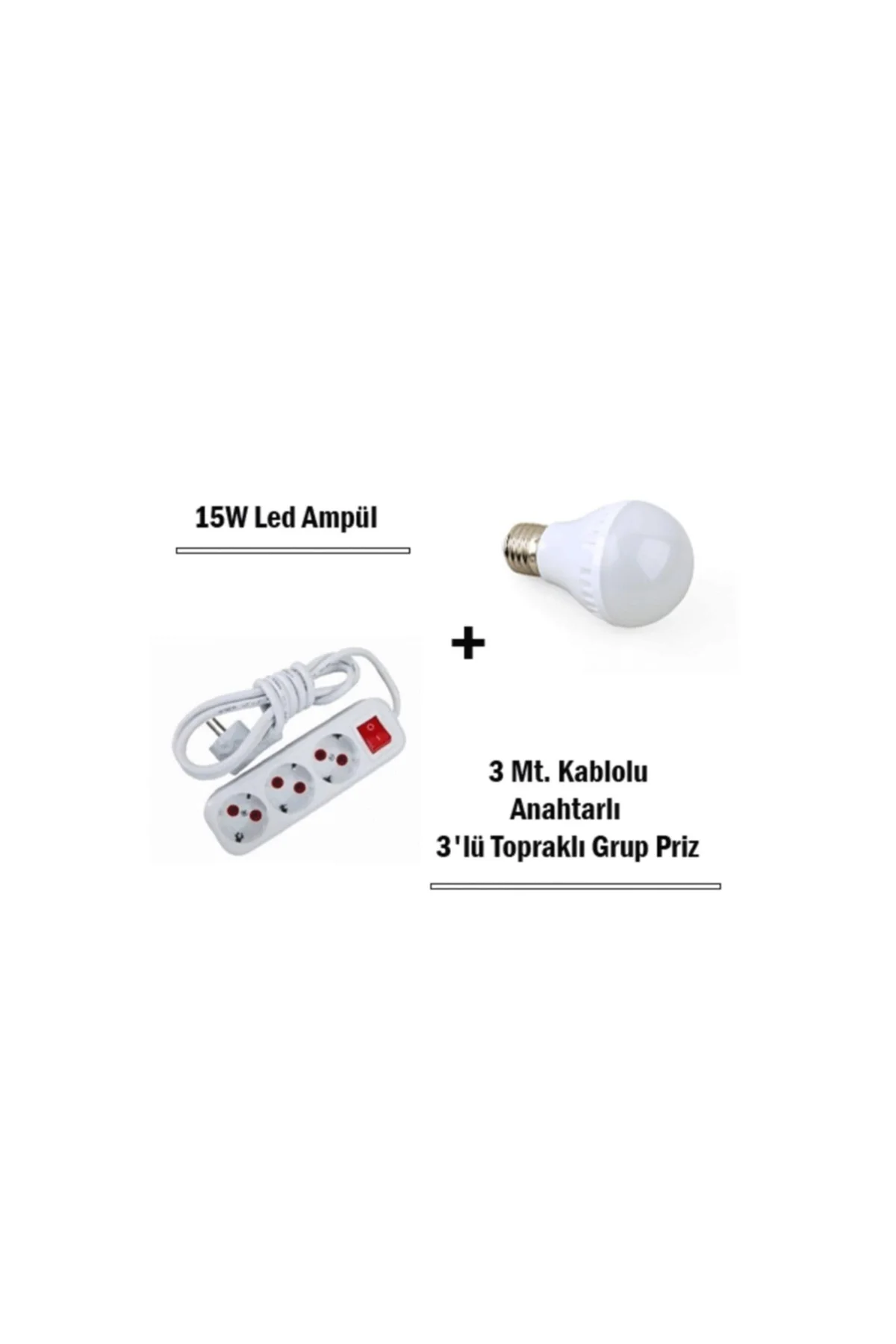 15w Led Ampul + 3 Metre Uzatmalı Anahtarlı 3lü Priz Set - PAZARIZ Görsel 4