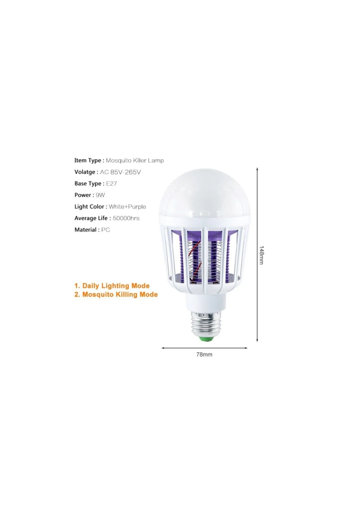 A Sınıfı 2si 1 Arada Sinek Öldürücü Tasarruflu Led Ampül 15 Watt - PAZARIZ Görsel 3