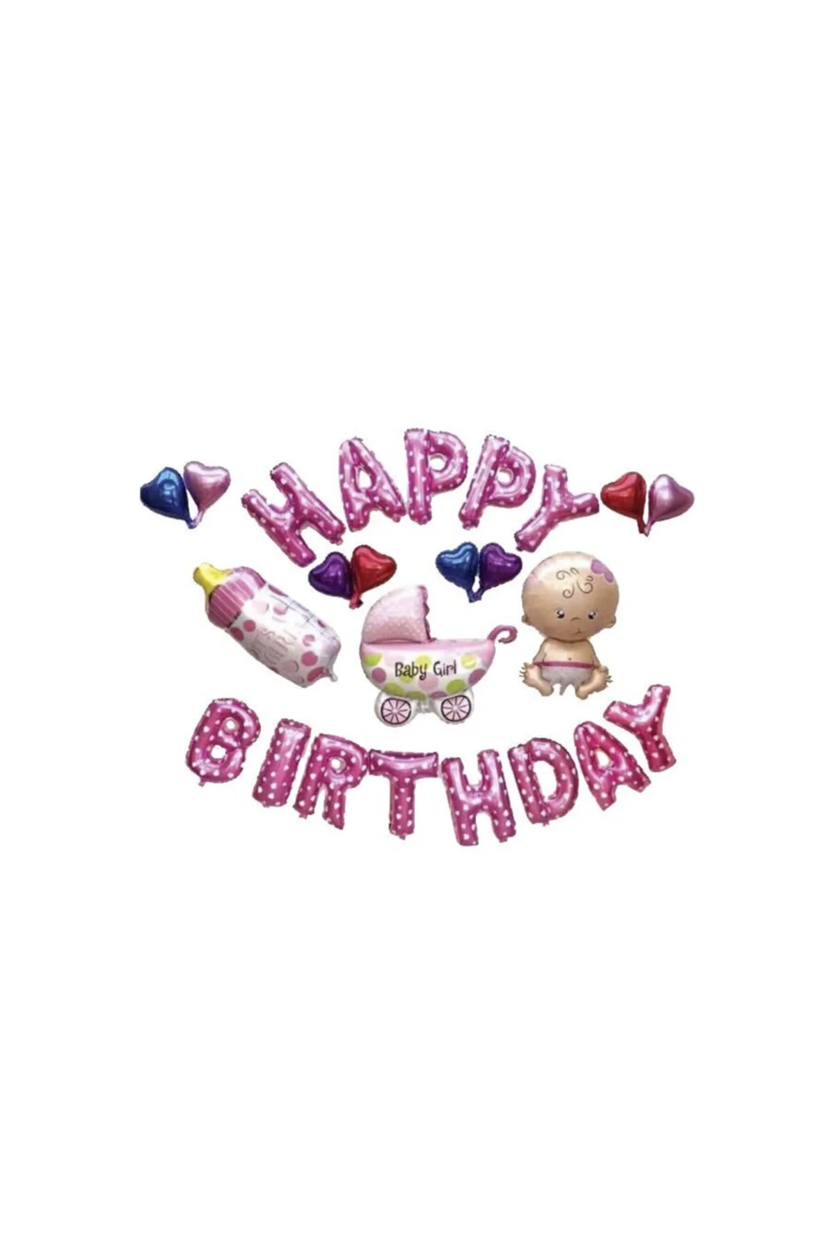 Kız Için Pembe Happy Birthday Doğum Günü Folyo Balon Seti Cin191