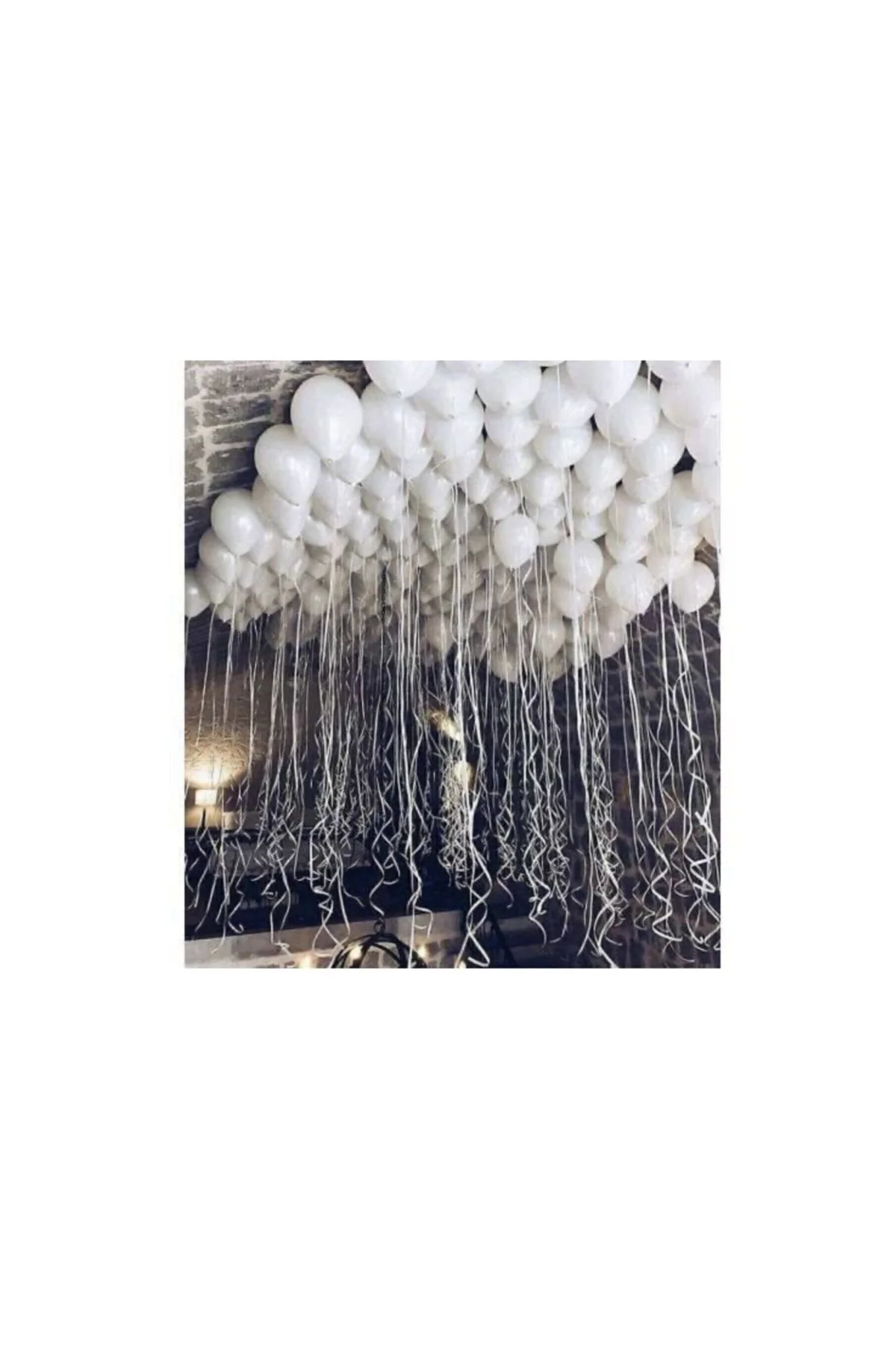 Metalik Lateks Balon Helyum Uyumlu 100 Adet Beyaz Renk
