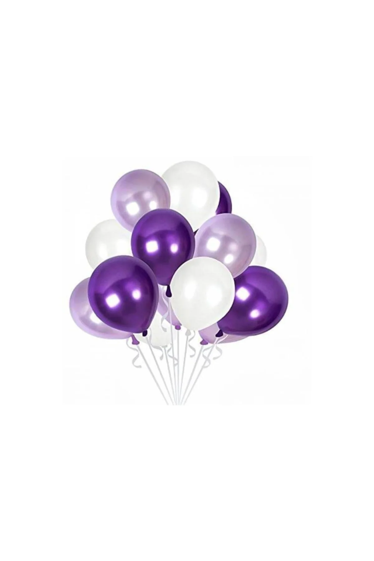 60 Adet Metalik Sedefli Kaliteli Balon - 20 Beyaz 20 Lila 20 Mor