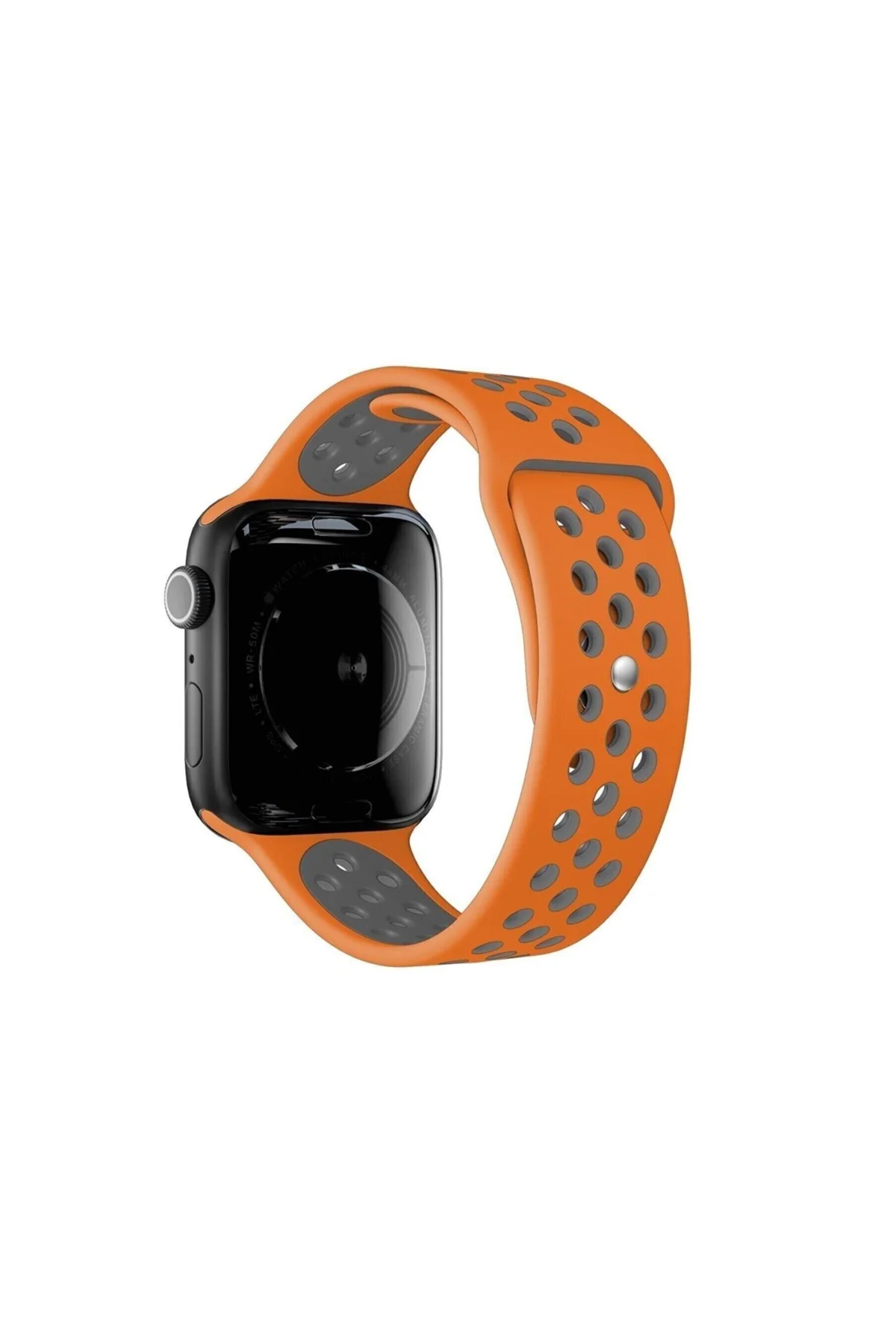 Watch Uyumlu1 2 3 4 5 6 7 Se 45mm Delikli Sportif Silikon Kordon Kayış Turuncu - PAZARIZ Görsel 3