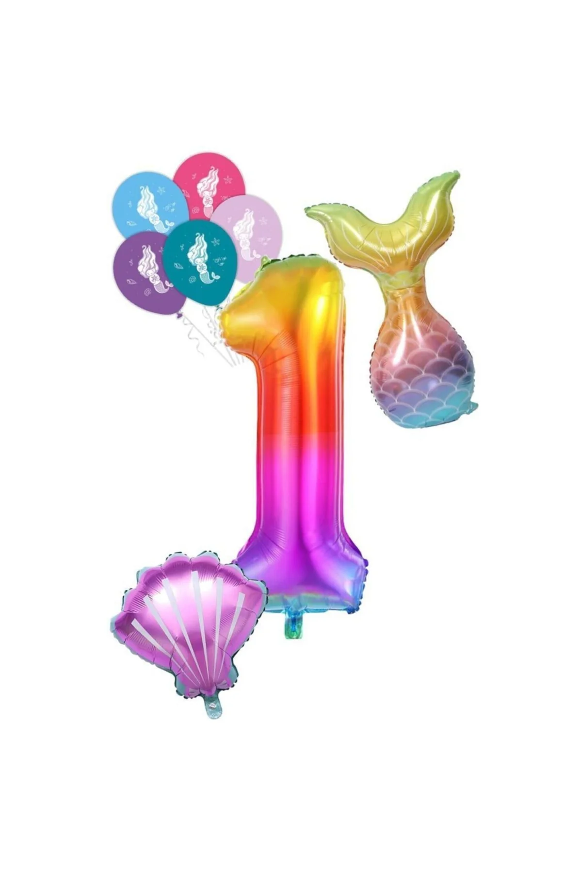Rakam Gökkuşağı Deniz Kızı Folyo Balon Seti
