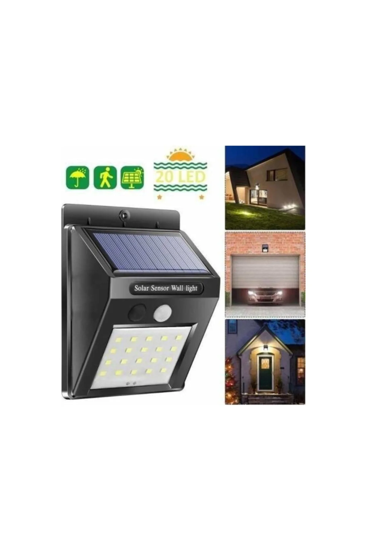 Işık Sensörlü Güneş Enerjili Solar Duvar Kapı Kamp Bahçe Lambası Fotoselli 20 Led - PAZARIZ Görsel 3