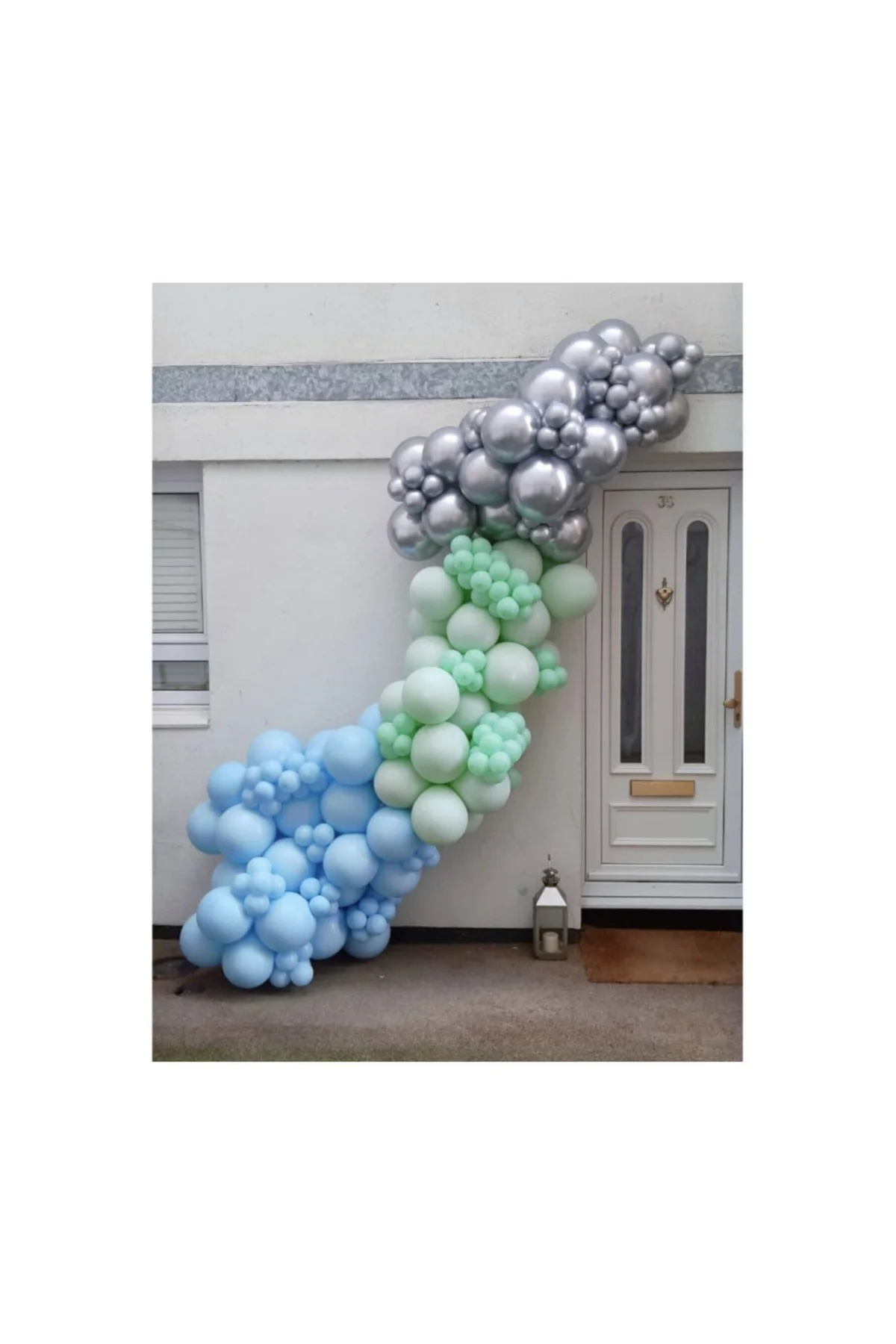 Krom Gümüş Makaron Mavi Ve Mint Yeşili Pastel Balon Zinciri 100 Adet