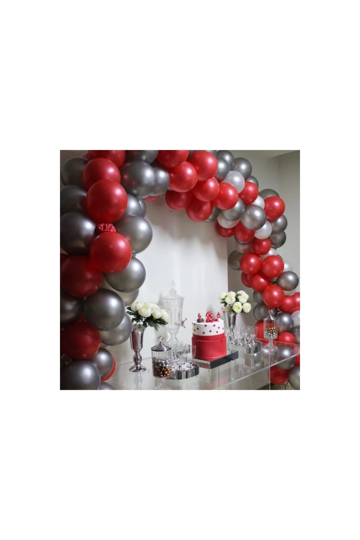 Metalik Kırmızı Ve Gümüş Gri Balon Zinciri