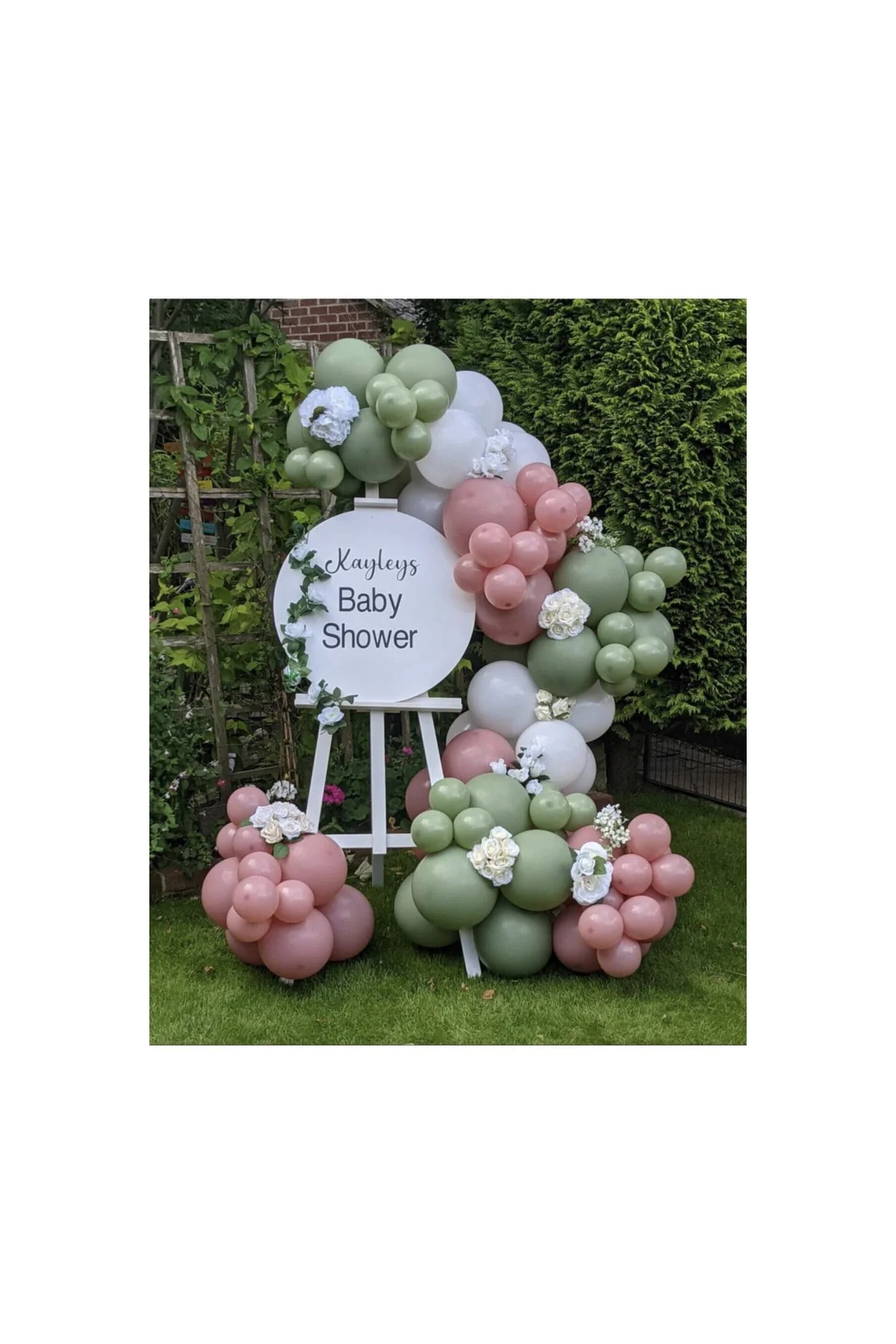 Küf Yeşili Toz Pembe Ve Beyaz Balon Zinciri 100 Adet