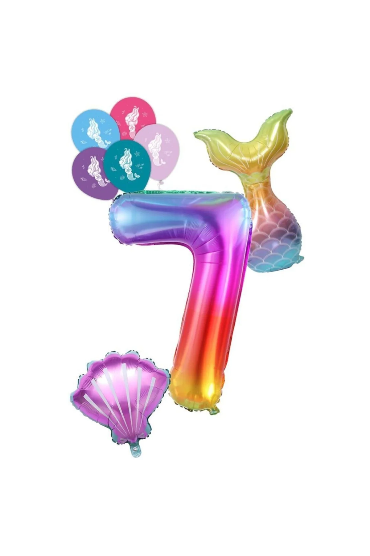 7 Rakam Gökkuşağı Deniz Kızı Folyo Balon Seti