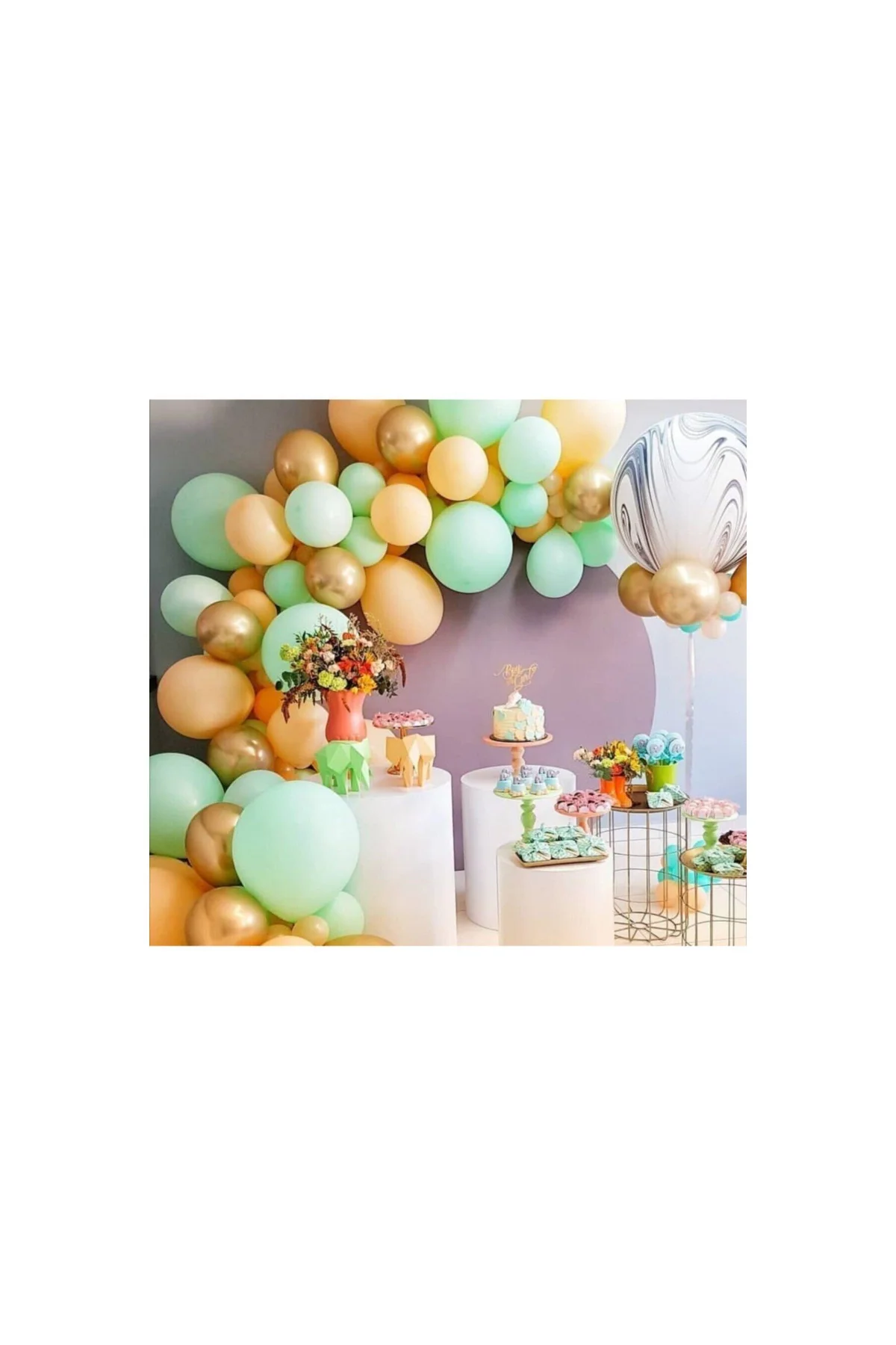 Pazariz Mint Yeşili Somon Gold Renk Balon Zincir Set