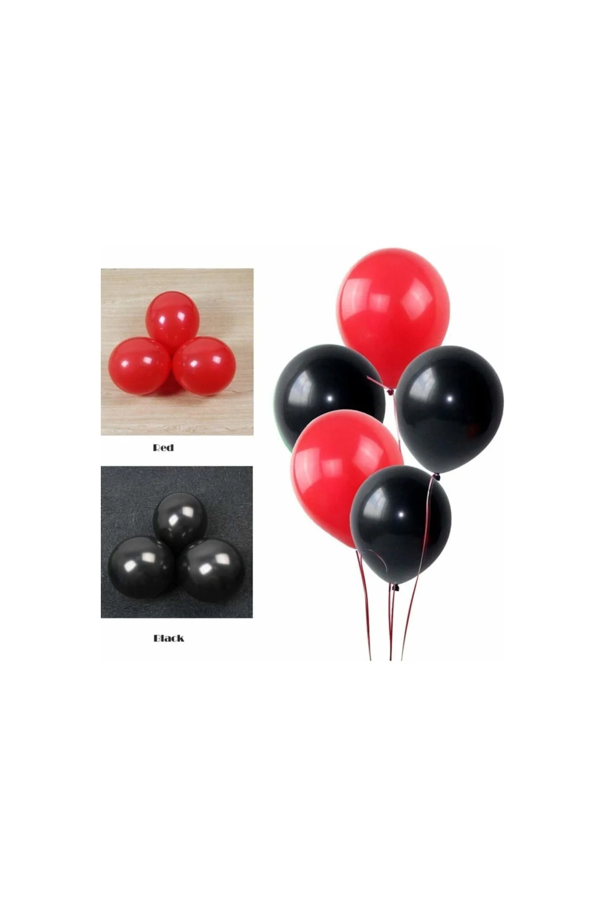 Balon Metalik Sedefli Balon 50 Kırmızı 50 Siyah Karışık 100 Adet - PAZARIZ Görsel 3
