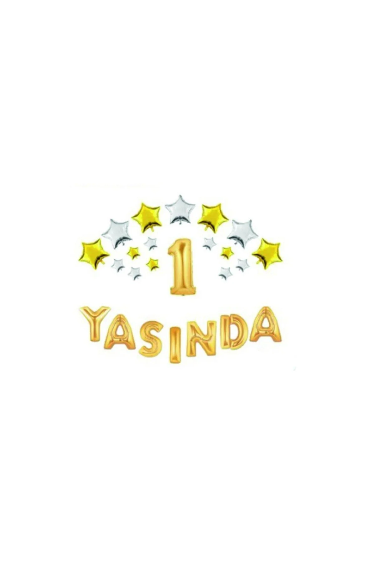 Yıldızlı Yasında Gold Folyo Balon Set V Harfi Gümüş Renk