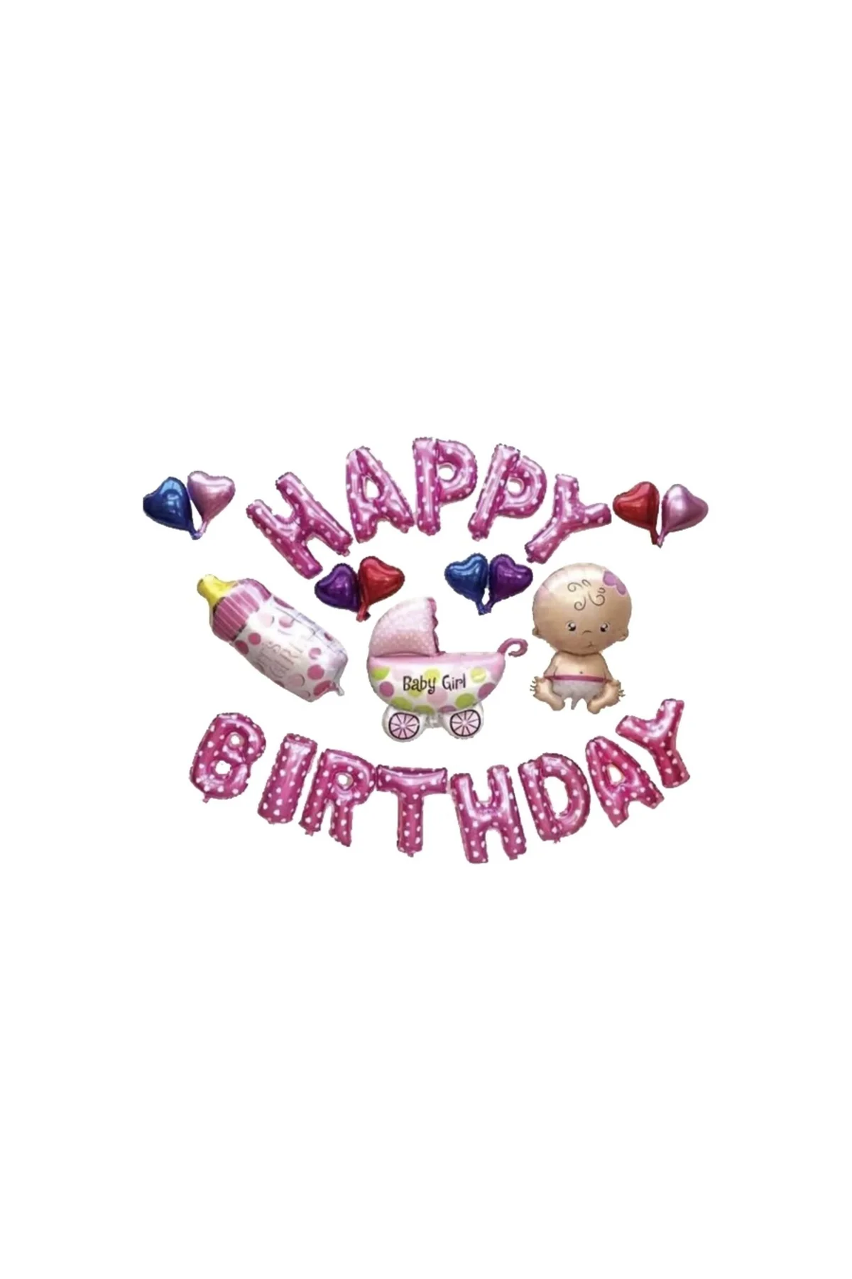 Kız Için Pembe Happy Birthday Doğum Günü Folyo Balon Seti Cin191