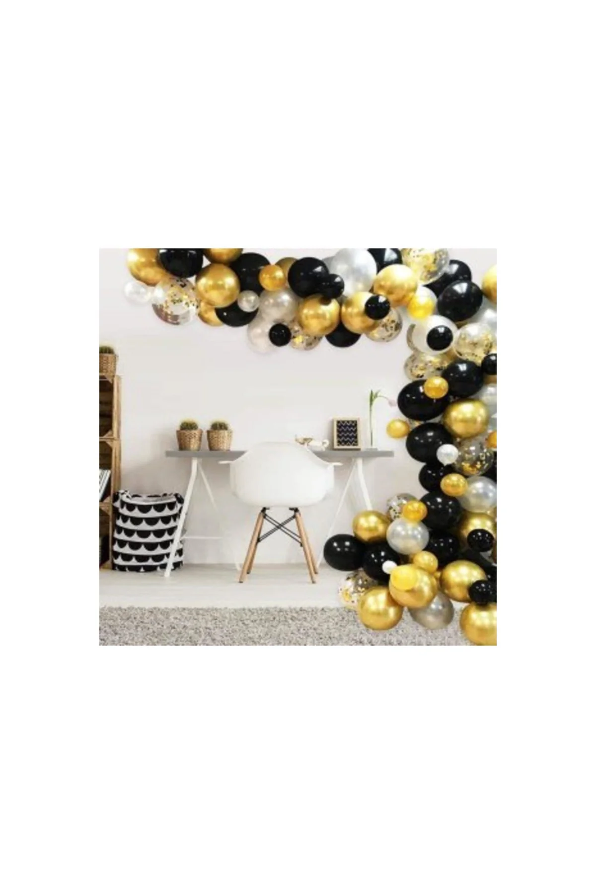 Gold Gümüş Siyah Zincir Balon Seti