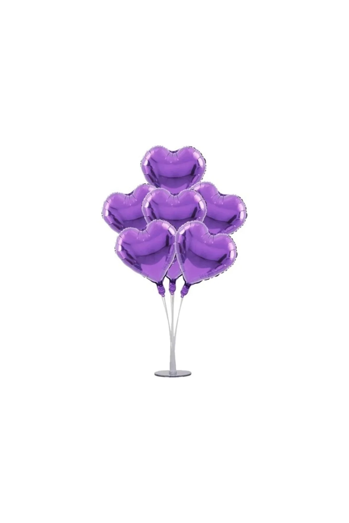 Ayaklı Kalp Balon Standı + Mor Folyo Kalp Balonlar