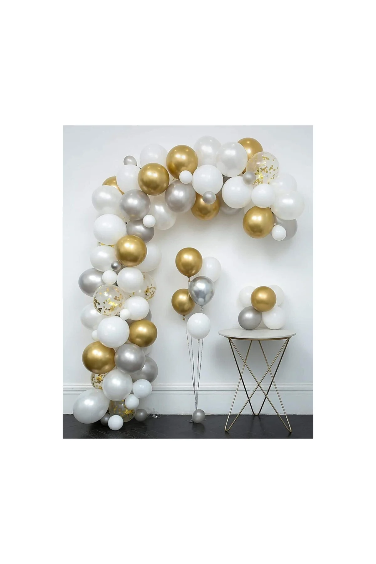 30 Adet Metalik Sedefli Gold-gümüş Gri-beyaz Balon, Helyumla Uçan