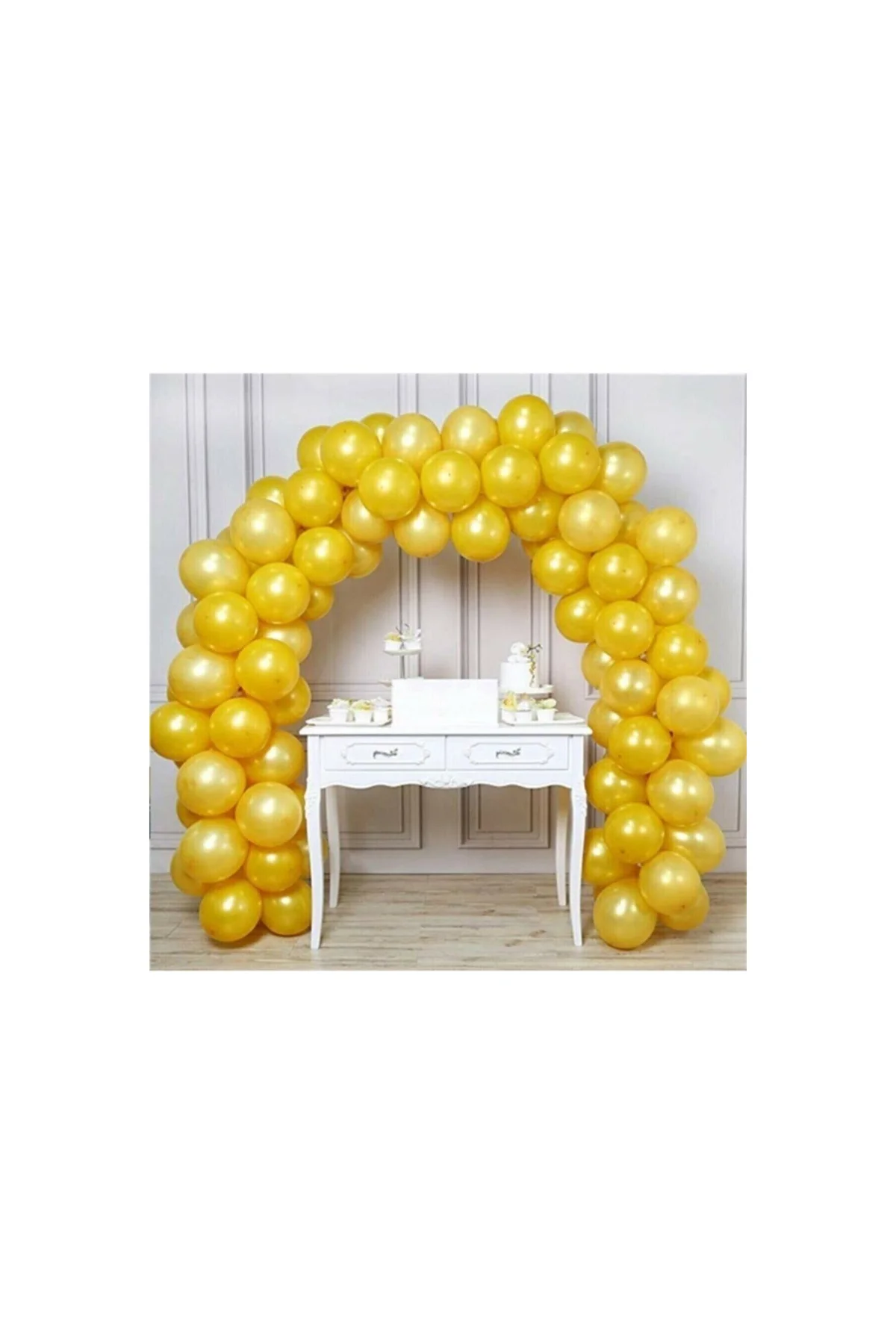 50 Adet 12 Inç Parti Balonu Metalik Gold + 5 Mt Balon Zinciri