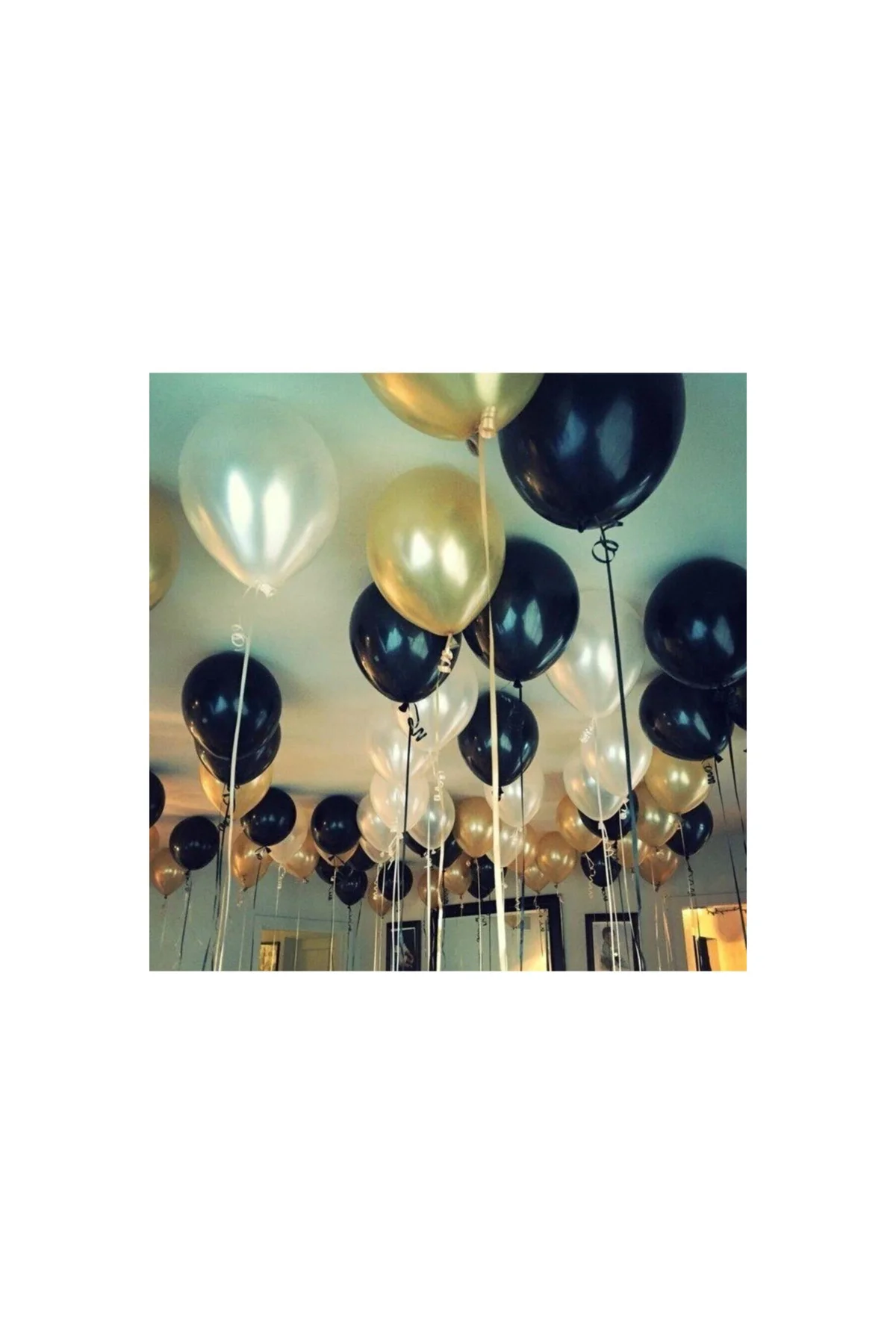 30 Adet Metalik Sedefli (gold-beyaz-siyah) Karışık Balon Helyumla Uçan