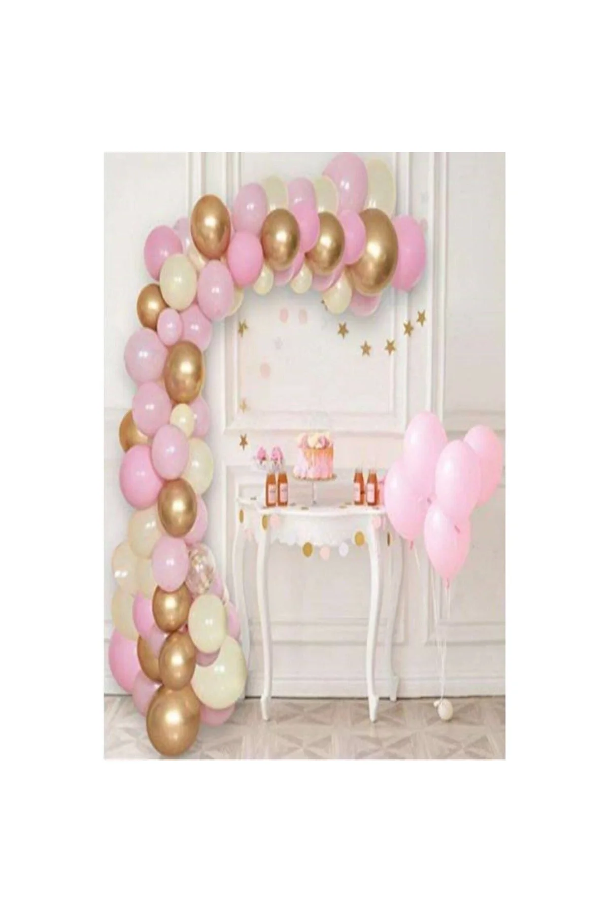 50 Adet 12 Inç Metalik Parti Balonu Metalik Pembe -metalik Beyaz - Metalik Gold + 5 Mt