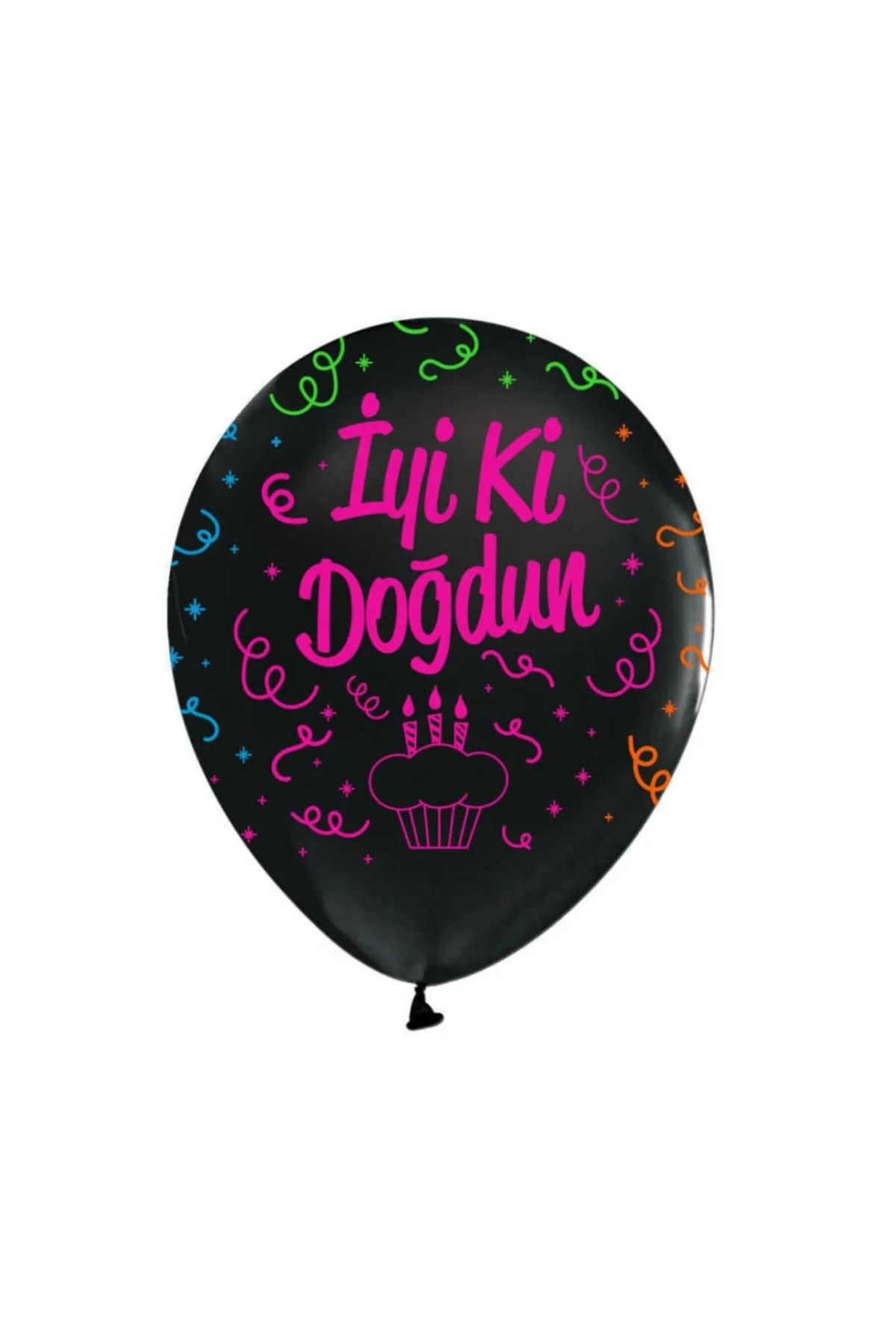 Neon Baskılı Iyi Ki Doğdun 12" Siyah Balon 10lu Pkt