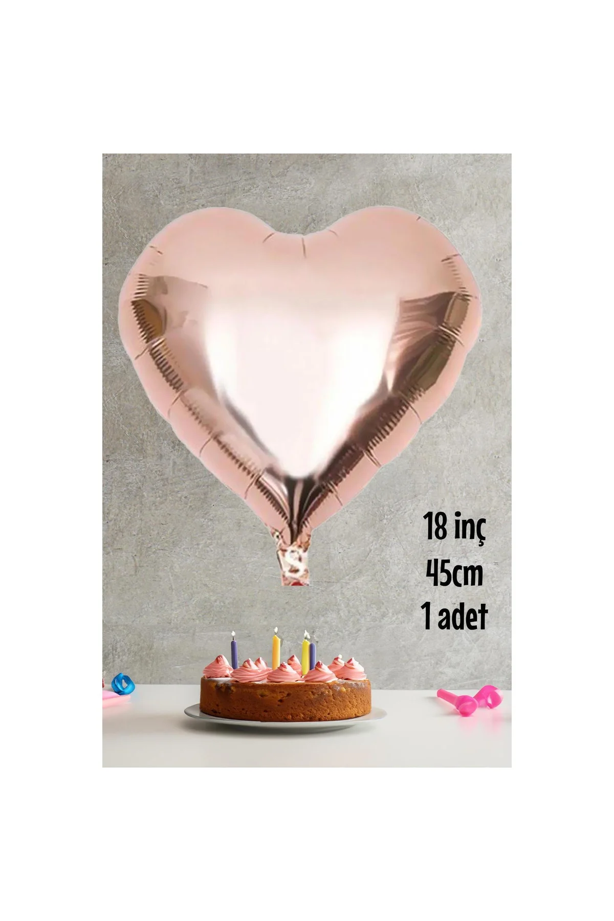 Rose Gold Kalp Folyo Balon Parlak Kalp Balon 18" 45cm