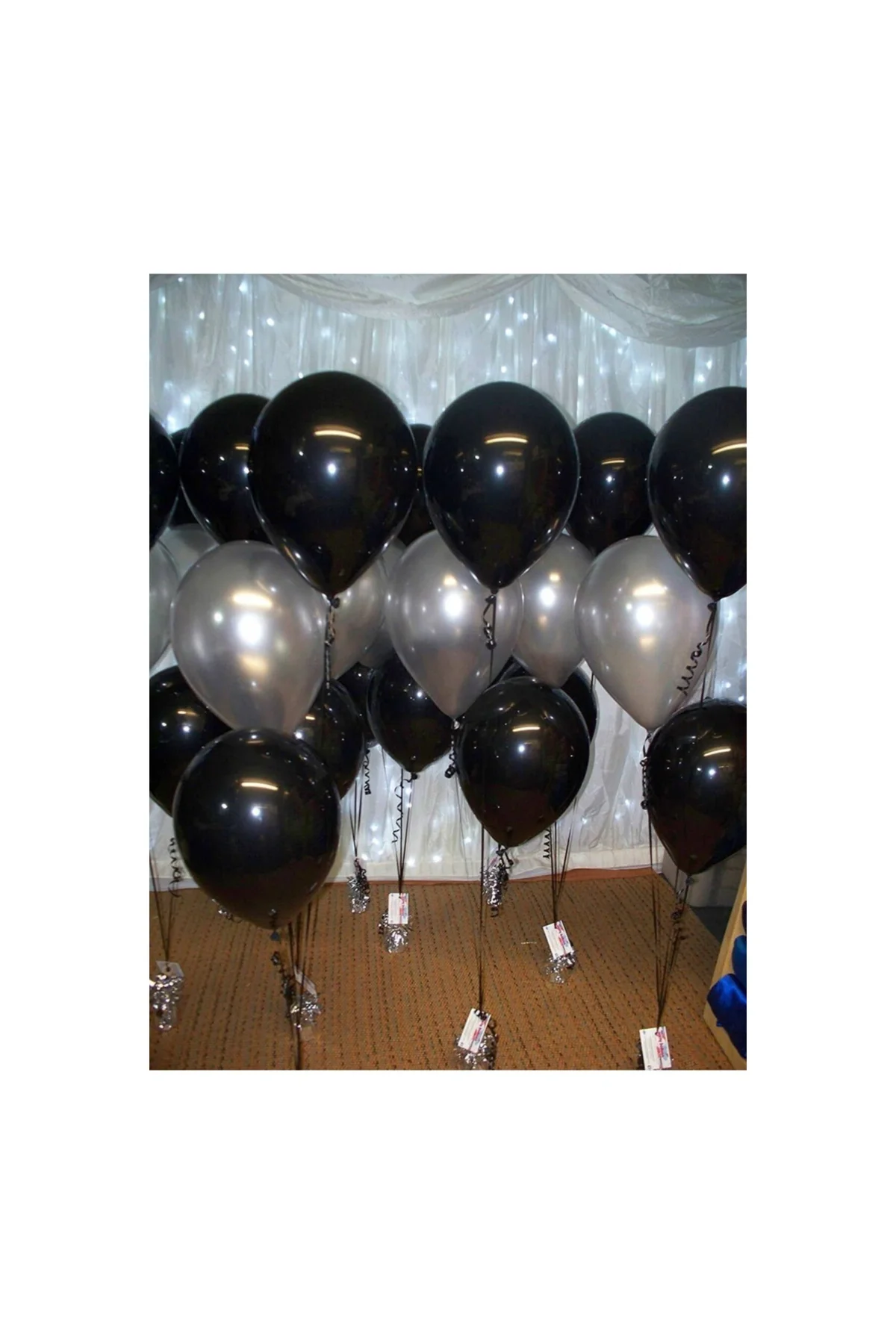 50 Adet Metalik Balon (siyah - Gümüş Gri Karışık) Uçan Balon
