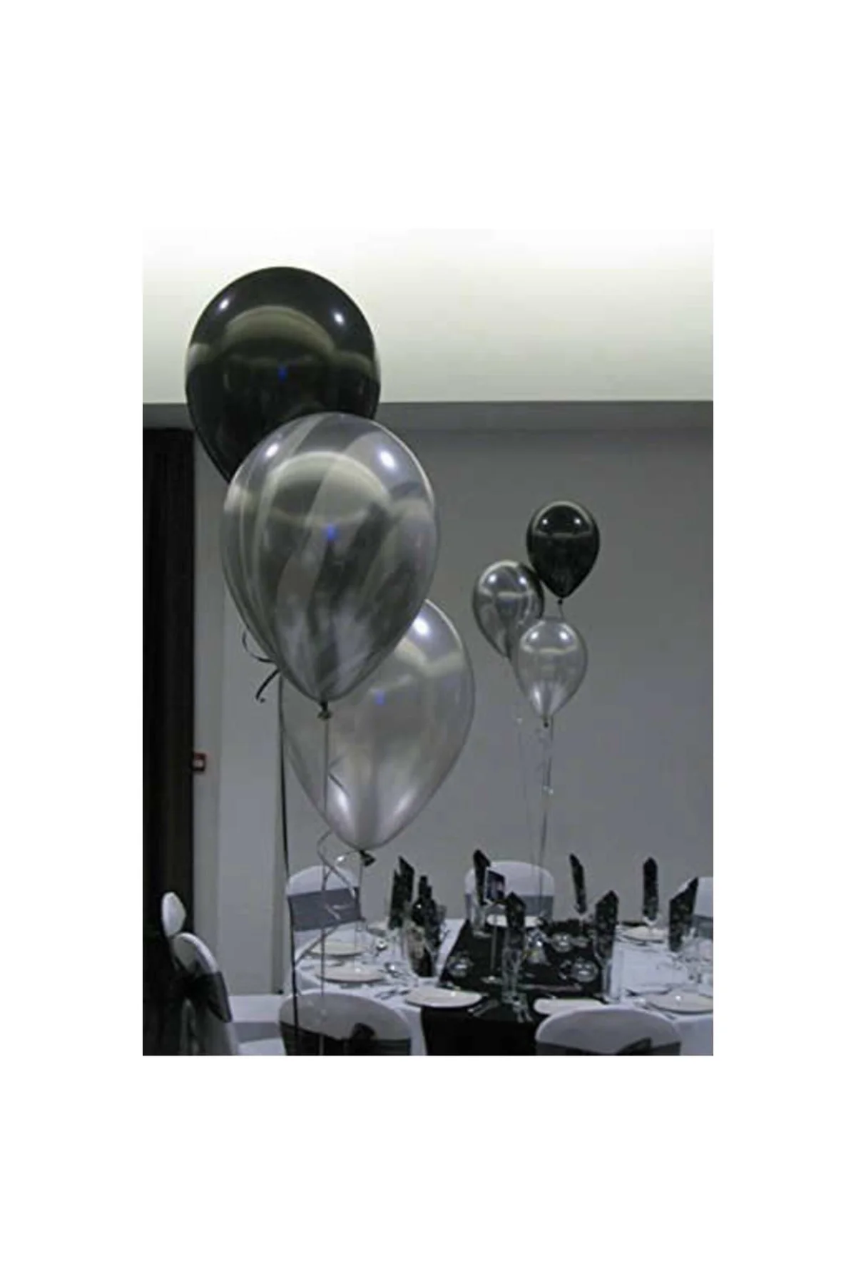 Pazariz 50 Adet Metalik Balon (SİYAH - GÜMÜŞ GRİ KARIŞIK) Uçan Balon - PAZARIZ Görsel 3